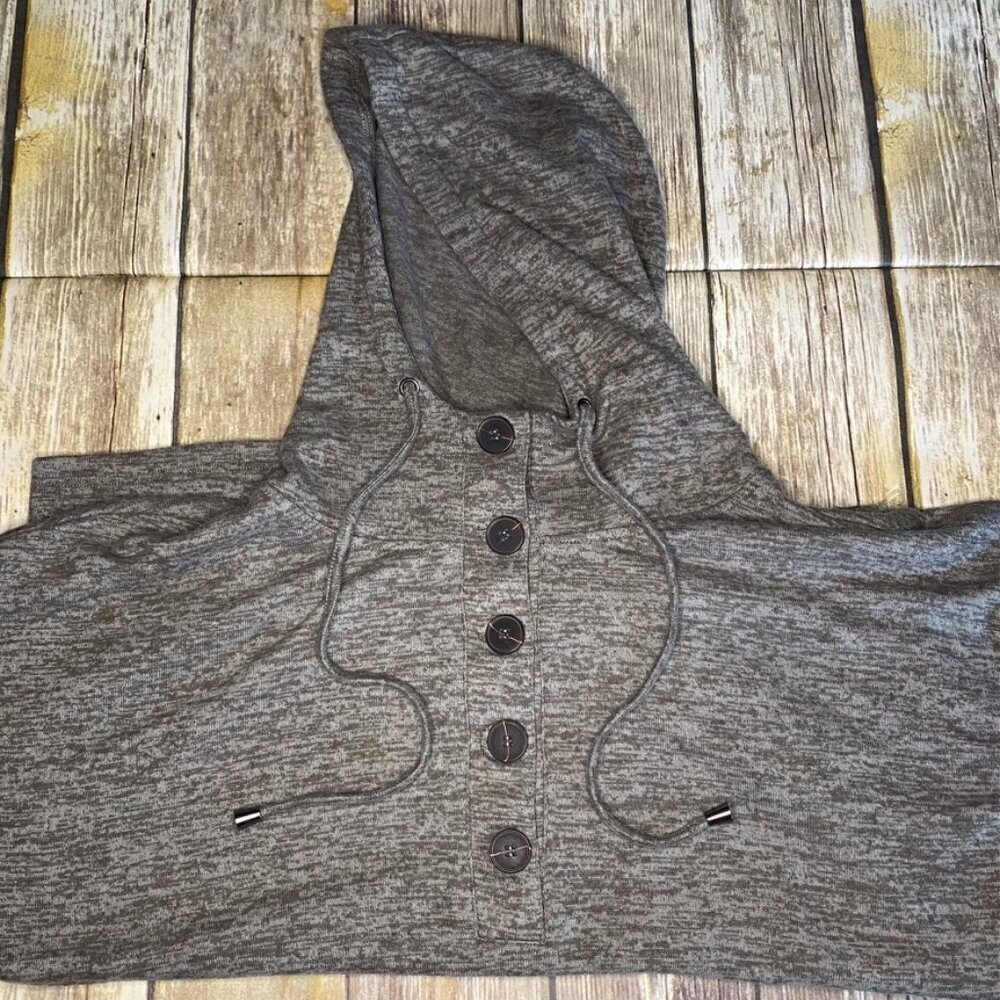 Cable &‎ Gauge Heather Hunter Green, Pull-over 3/4 Button-up Hoodie--size medium